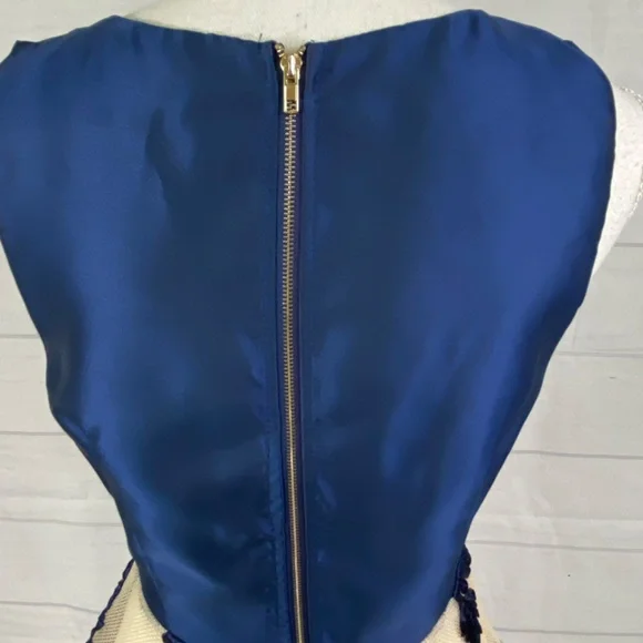 Maniju Blue Ivory Floral Fit and Flare Short Dress Sleeveless Formal Size Large - Picture 7 of 11